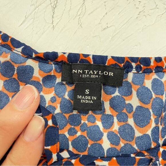 Ann Taylor Blue & Orange Spotted Peasant Boho Blouse Womens S Buttons 3/4 Sleeve - Picture 5 of 8